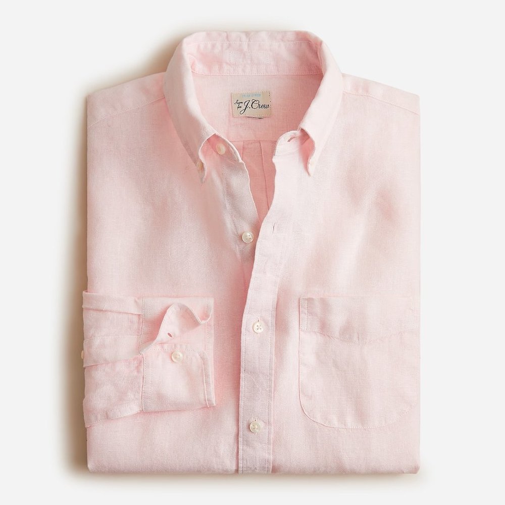 NWT J Crew 100% Linen Baird McNutt Slim Fit Long Sleeve Shirt in Pink Blush